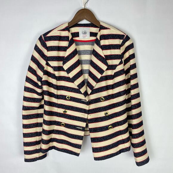 Cabi #5094 | Cruise Jacket Navy Cream Red Stripe Nautical Double Breasted Blazer - Picture 10 of 16